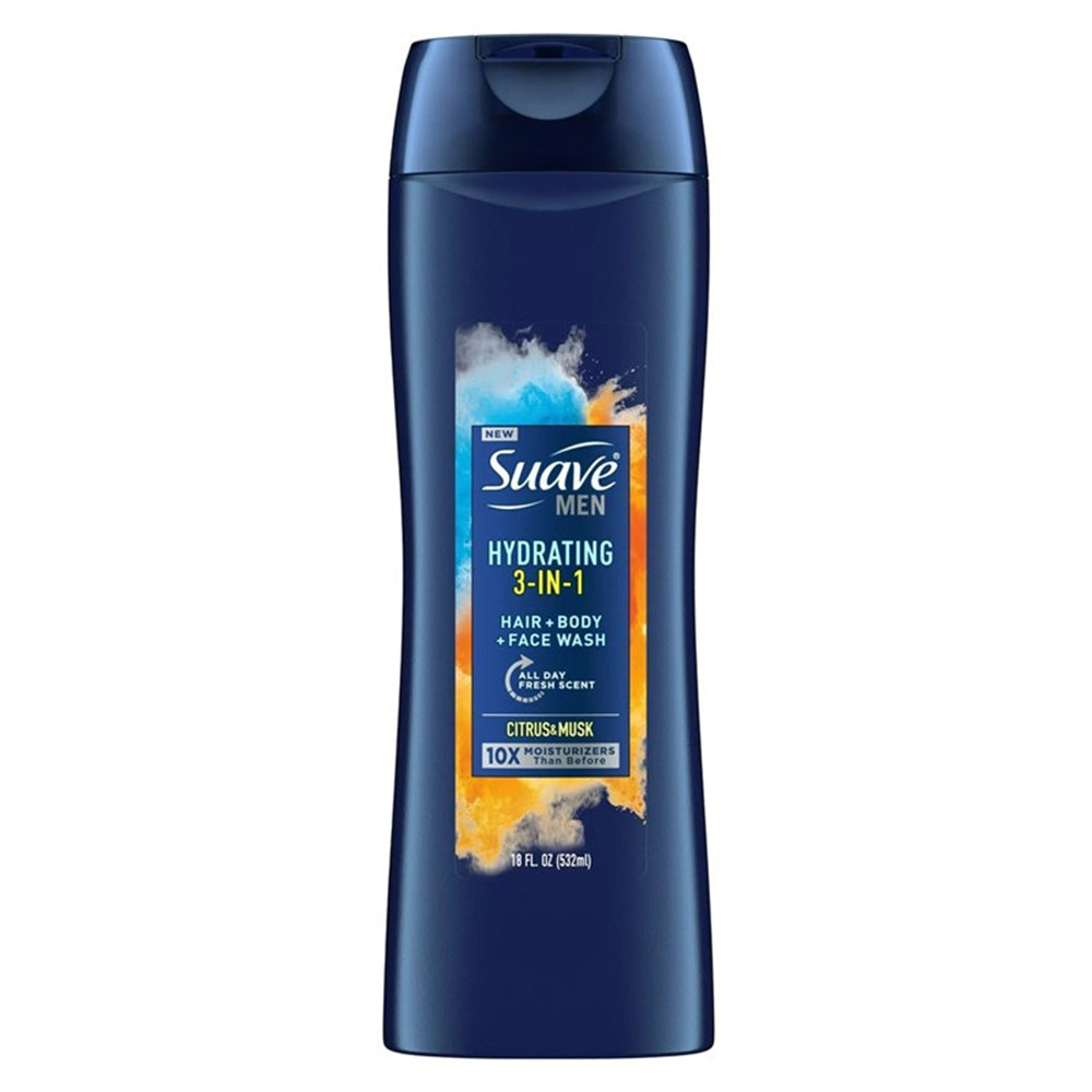 Suave Men Hydrating 3 In 1 Hair Body Face Wash with Citrus and Musk 18Oz (532ml)