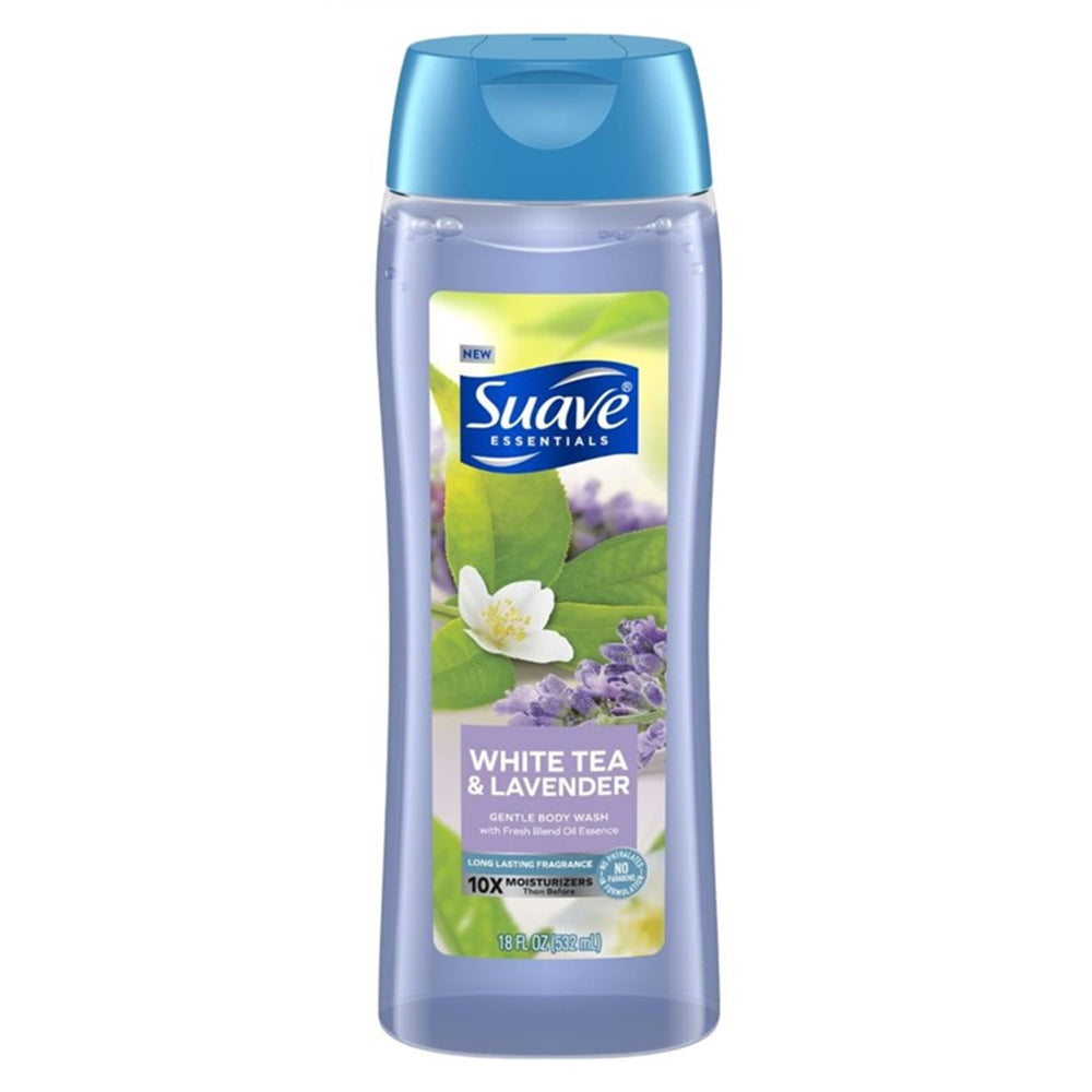Suave Essentials White Tea and Lavender Clean Gentle Body Wash with Fresh Blend Oil Essence 18Oz (532ml)