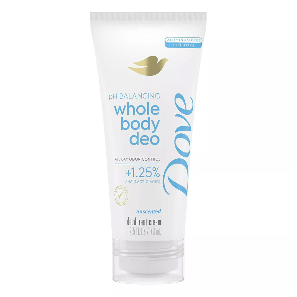 Dove Whole Body Deo Deodorant Cream pH Balancing Unscented All Day Odor Control 2.5Oz (73ml)