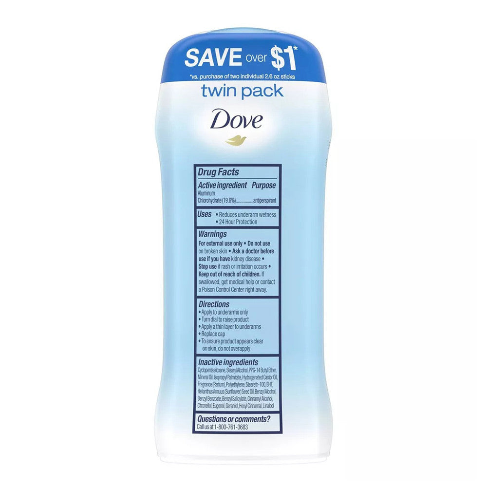 Dove Original Clean Antiperspirant Deodorant, Twin Pack, 2.6 Oz