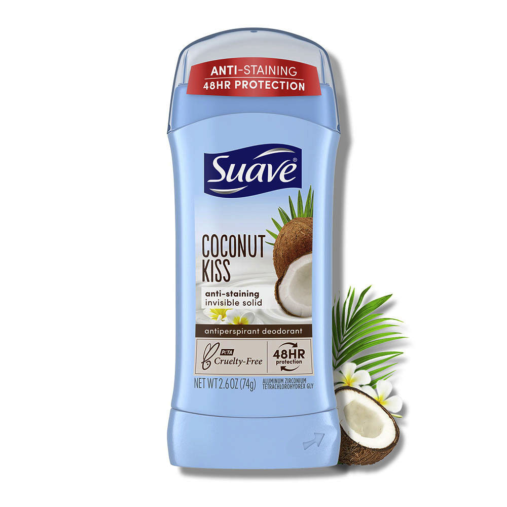 Suave Invisible Solid Antiperspirant Deodorant, Coconut Kiss, 2.6 Oz