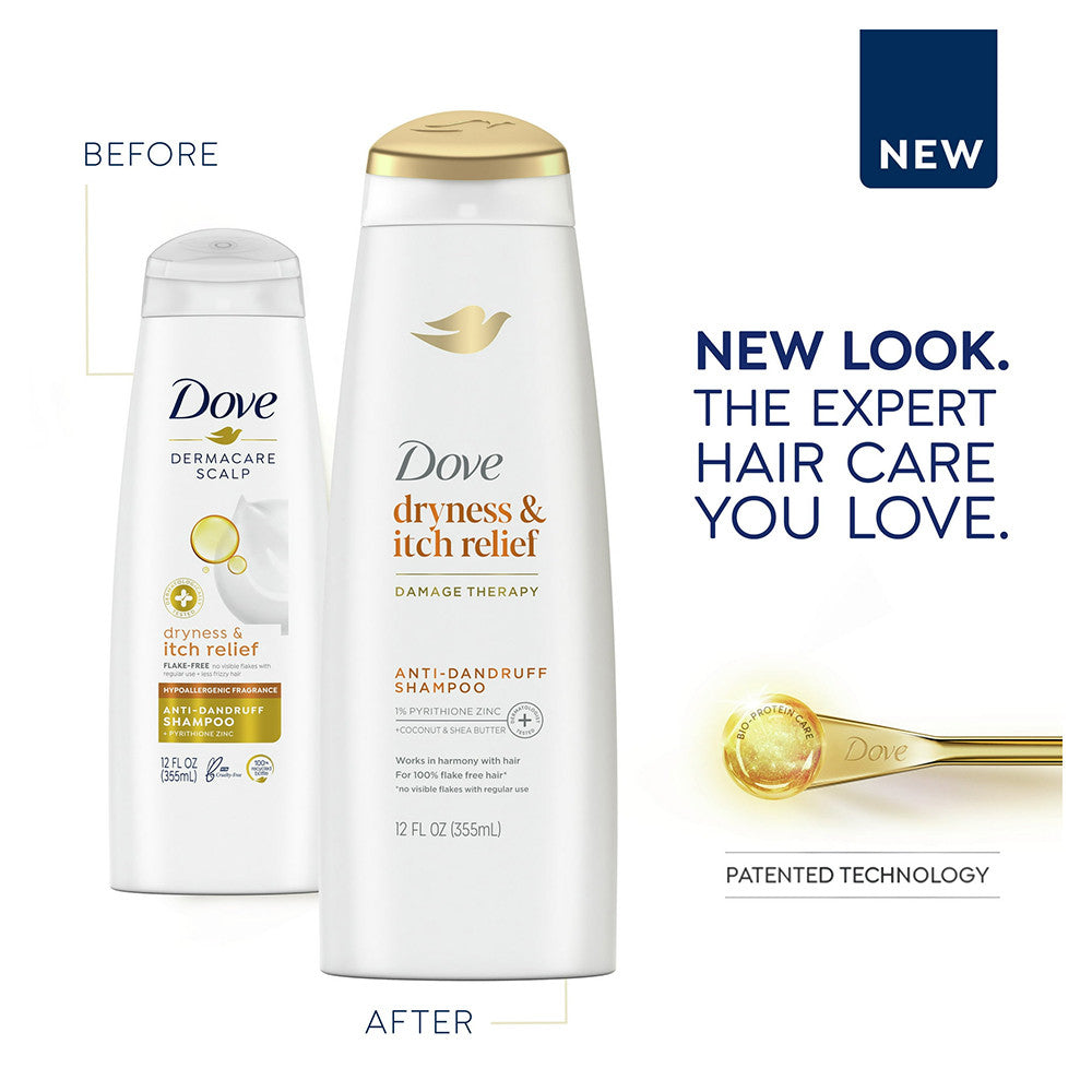 Dove Beauty DermaCare Anti Dandruff Shampoo for Scalp Dryness and Itch Relief, 12 Oz