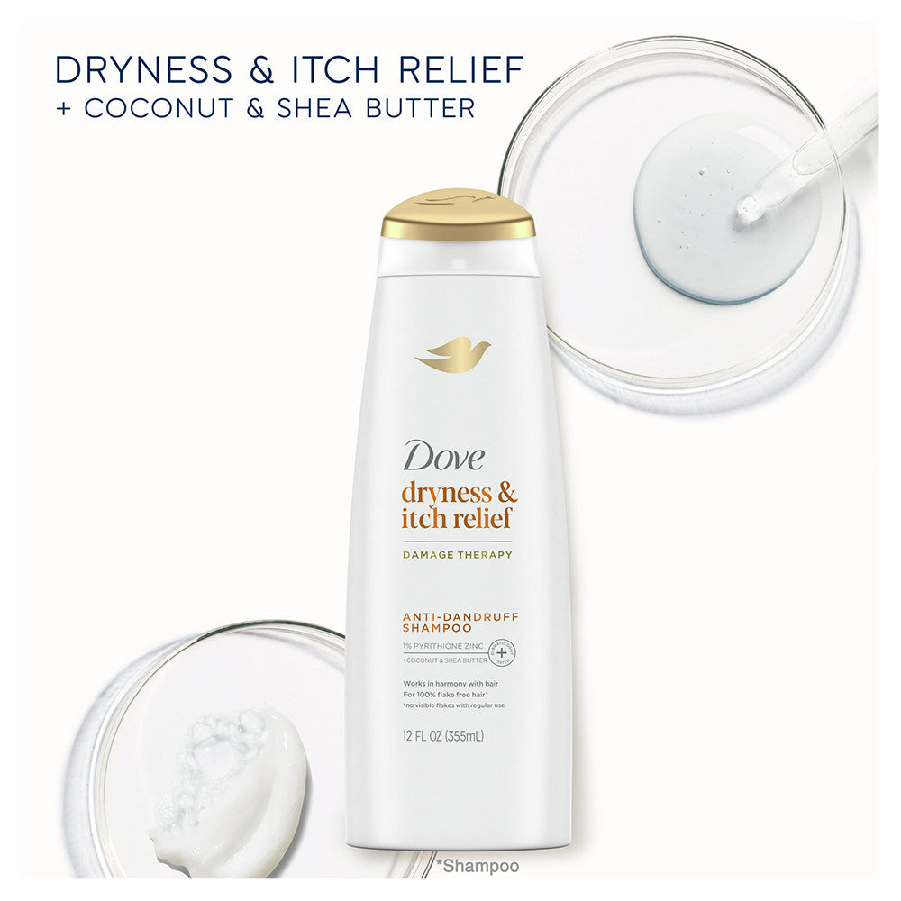 Dove Beauty DermaCare Anti Dandruff Shampoo for Scalp Dryness and Itch Relief, 12 Oz
