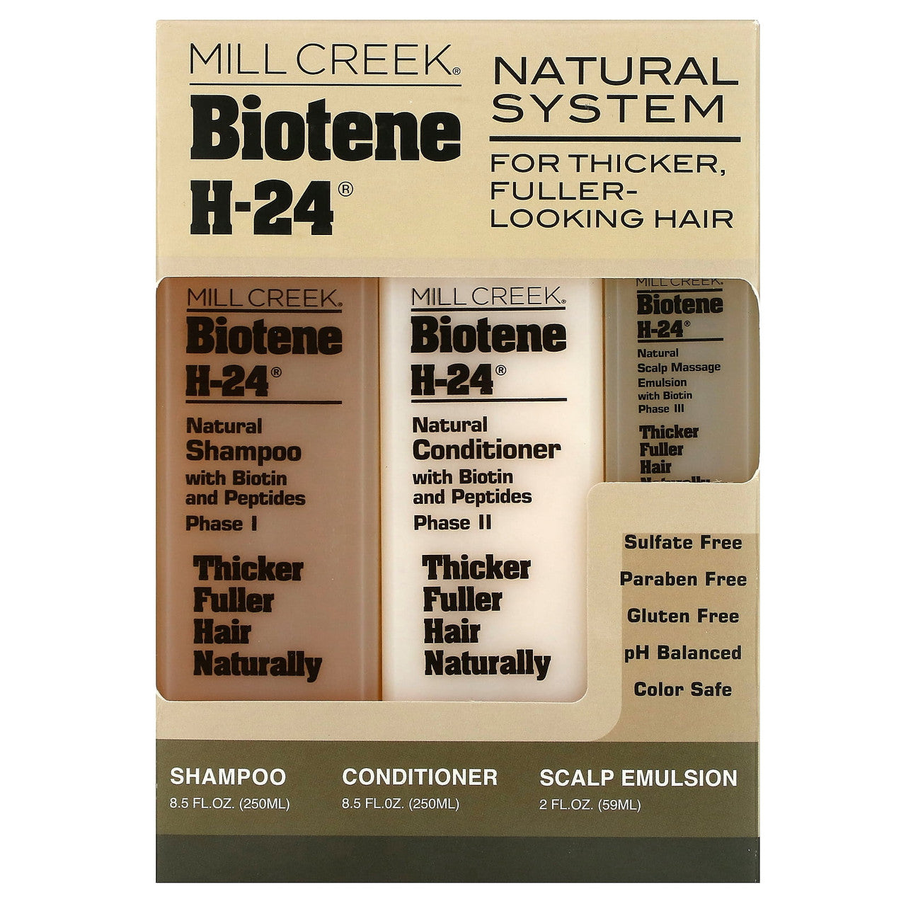 Mill Creek Botanicals Biotene H-24 Natural System, Shampoo, Conditioner and Emulsion, 1 Kit