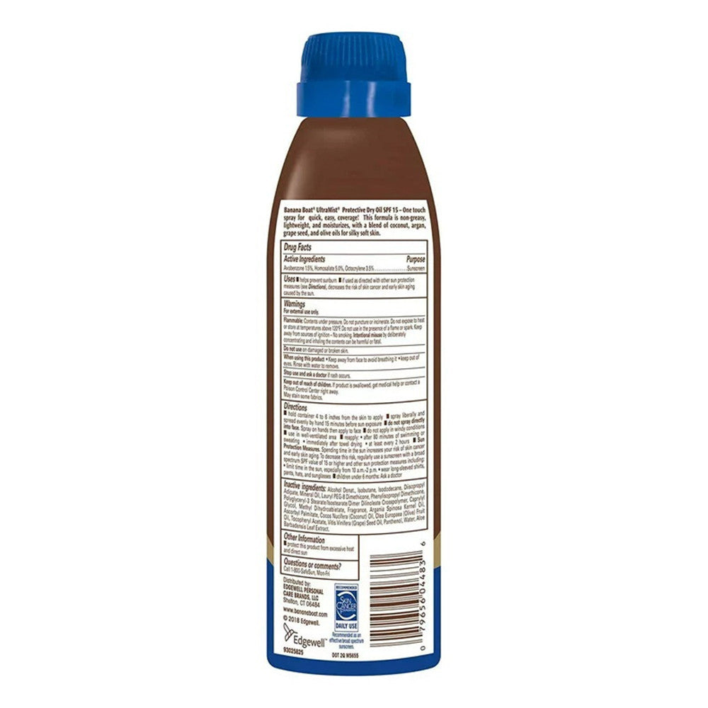 Banana Boat Protective Dry Oil Spray Broad Spectrum SPF 15 with Coconut Oil, 6 Oz