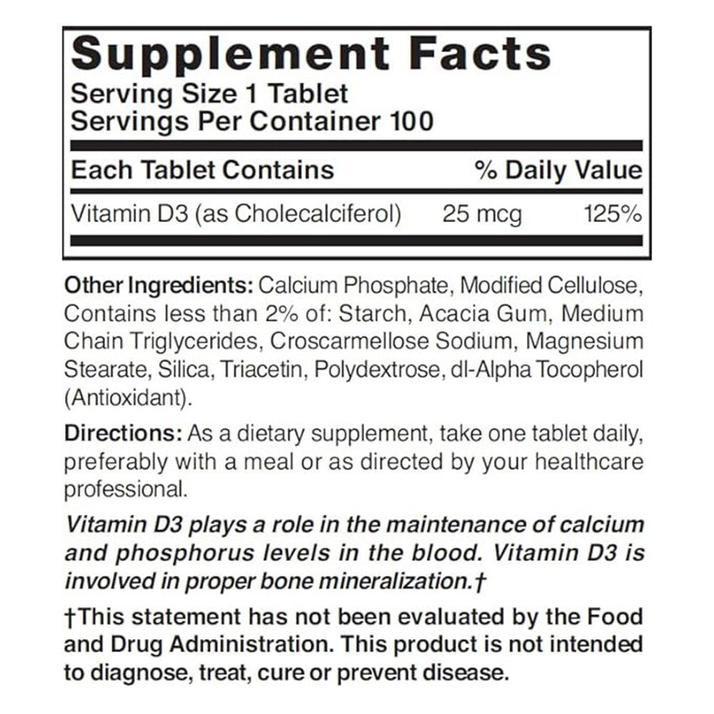 Natures Blend Vitamin D3 1000 Iu Tablets, 100 Ea