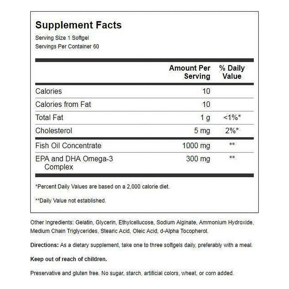 Natures Blend Odorless Omega 3 Fish Oil Mercury Free 1000 Mg Softgels, 60 Ea