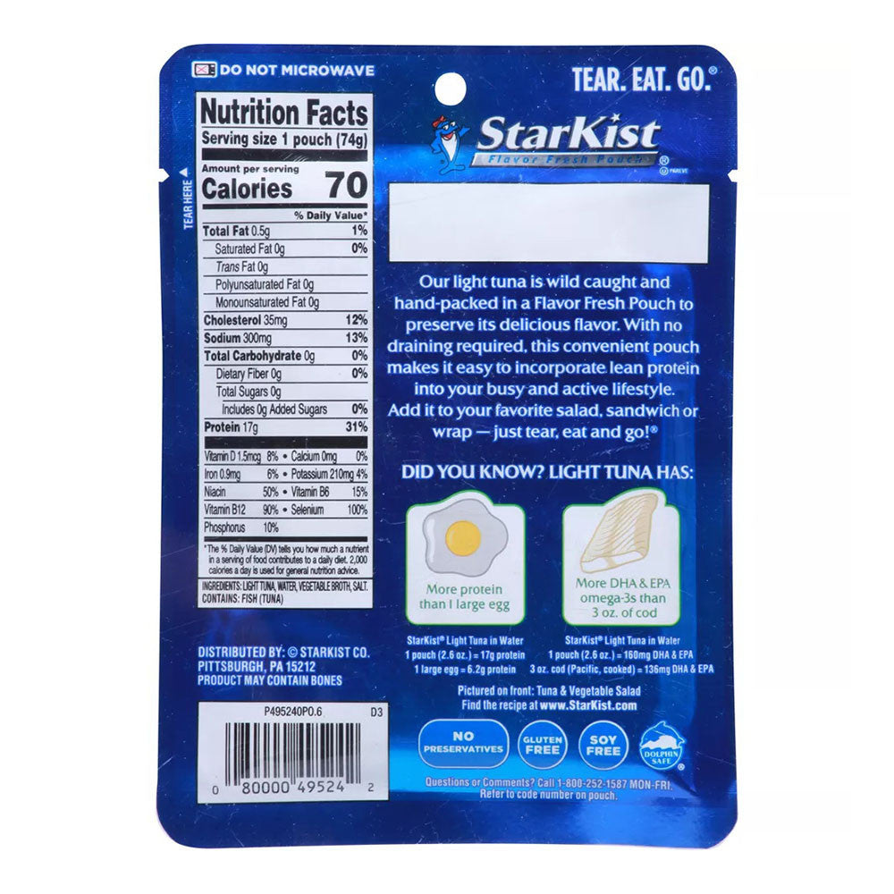 StarKist Wild Caught Light Tuna in Water Pouch, 2.6 Oz