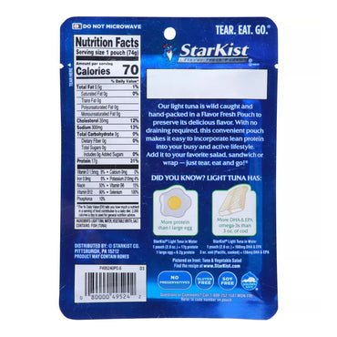 StarKist Wild Caught Light Tuna in Water Pouch, 2.6 Oz