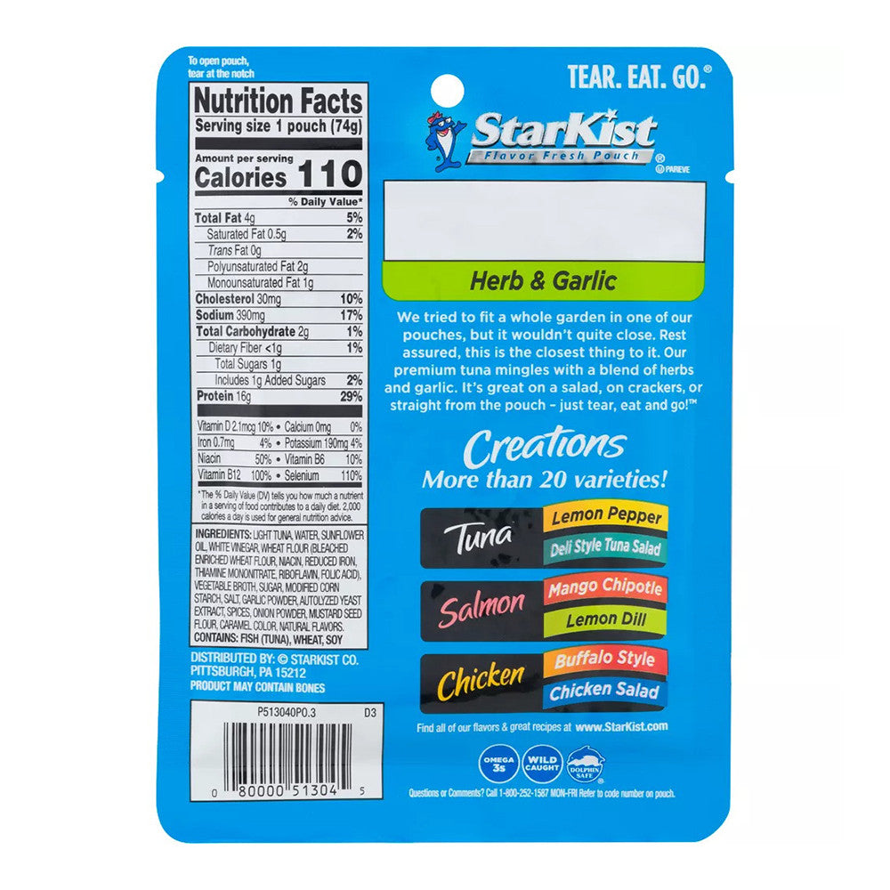 StarKist Tuna Creations Herb And Garlic Pouch, 2.6 Oz