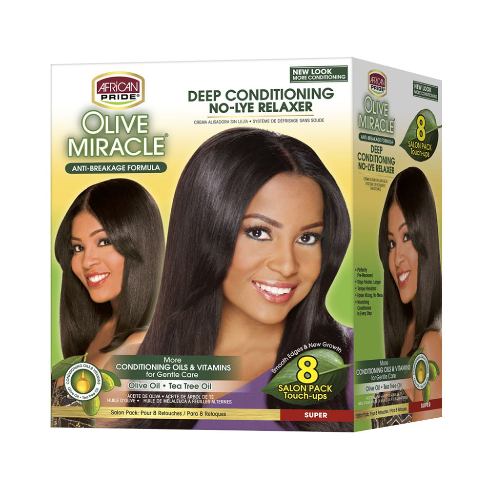African Pride Olive Miracle Deep Conditioning No Lye Hair Relaxer 8 Applications Super 1Ea