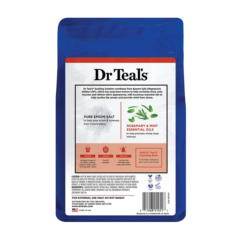 Dr Teals Pure Epsom Salt Soaking Solution Wellness Therapy with Rosemary and Mint, 3 Lb