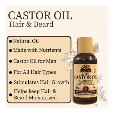 Okay Men Castor Oil Beard and Hair Growth Oil, 4 Oz