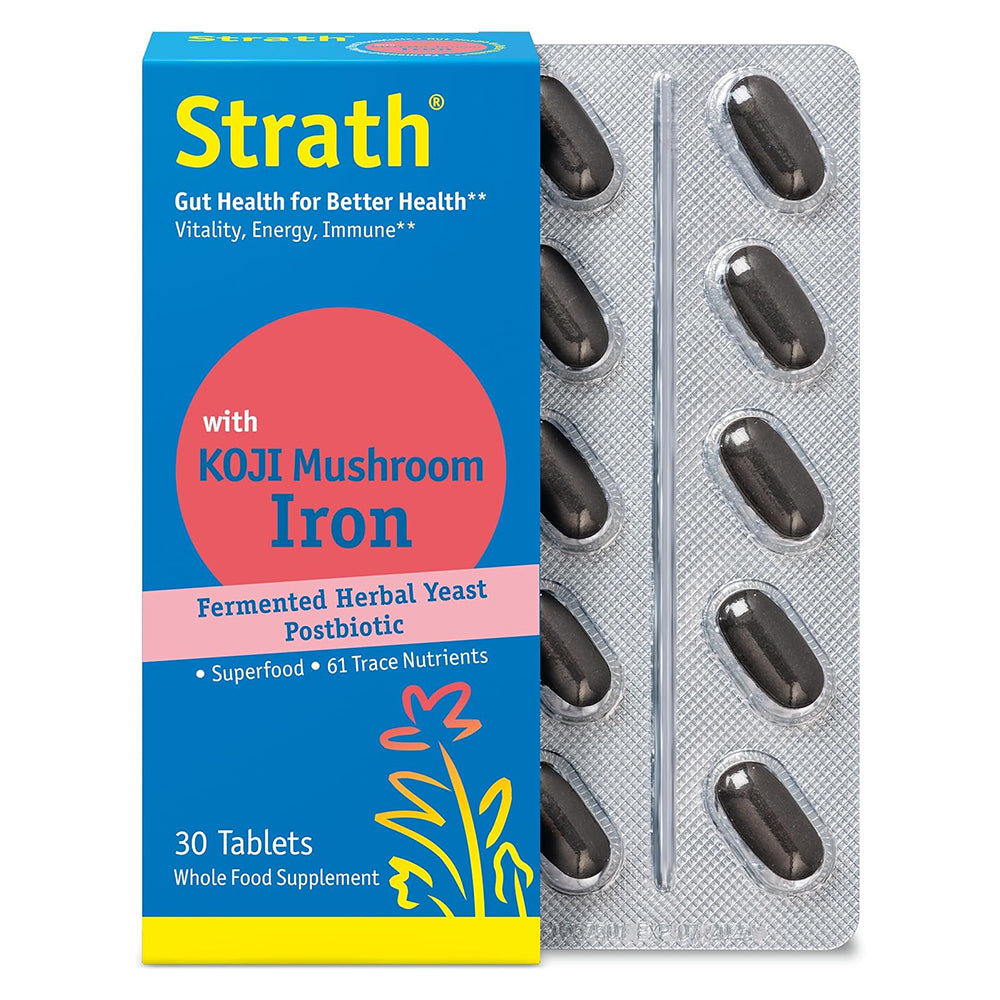 Bio Strath with Kolu Mushroom Iron Fermented Herbal Yeast Postbiotic Tablets Support Immune Health 30Ea