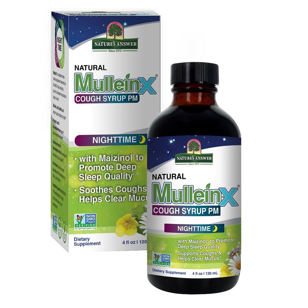 Natures Answer Mullein X Cough Syrup PM Nighttime with Maizionol to Promote Deep Sleep Quality Support Coughs and Helps Clear Macus 4Oz (120ml)