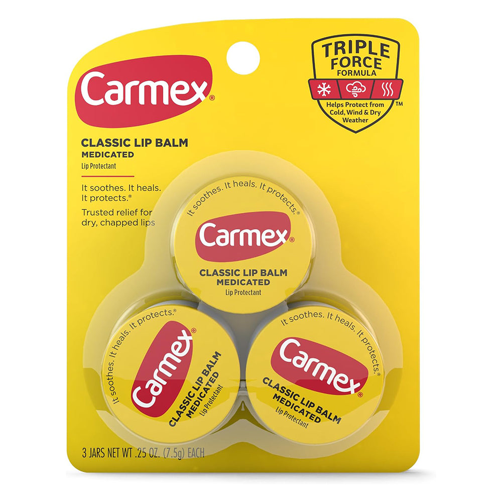 Carmex Classic Medicated Lip Balm Small for Dry Chapped Lips 0.25Oz (7.5g) 3Ea
