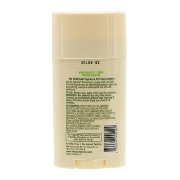 Dr Natural Deodorant Stick, Bergamot Lime, 2.25 Oz