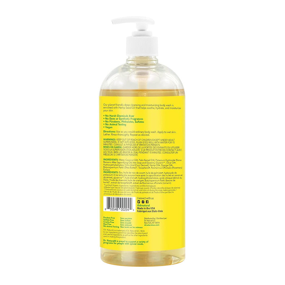 Dr Natural Pure Hemp Body Wash with Citrus, 32 Oz