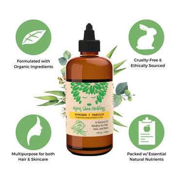 Kyras Shea Medleys Natural Oil for Hair, Skin and Nails, Avocado and Vanilla, 4 Oz