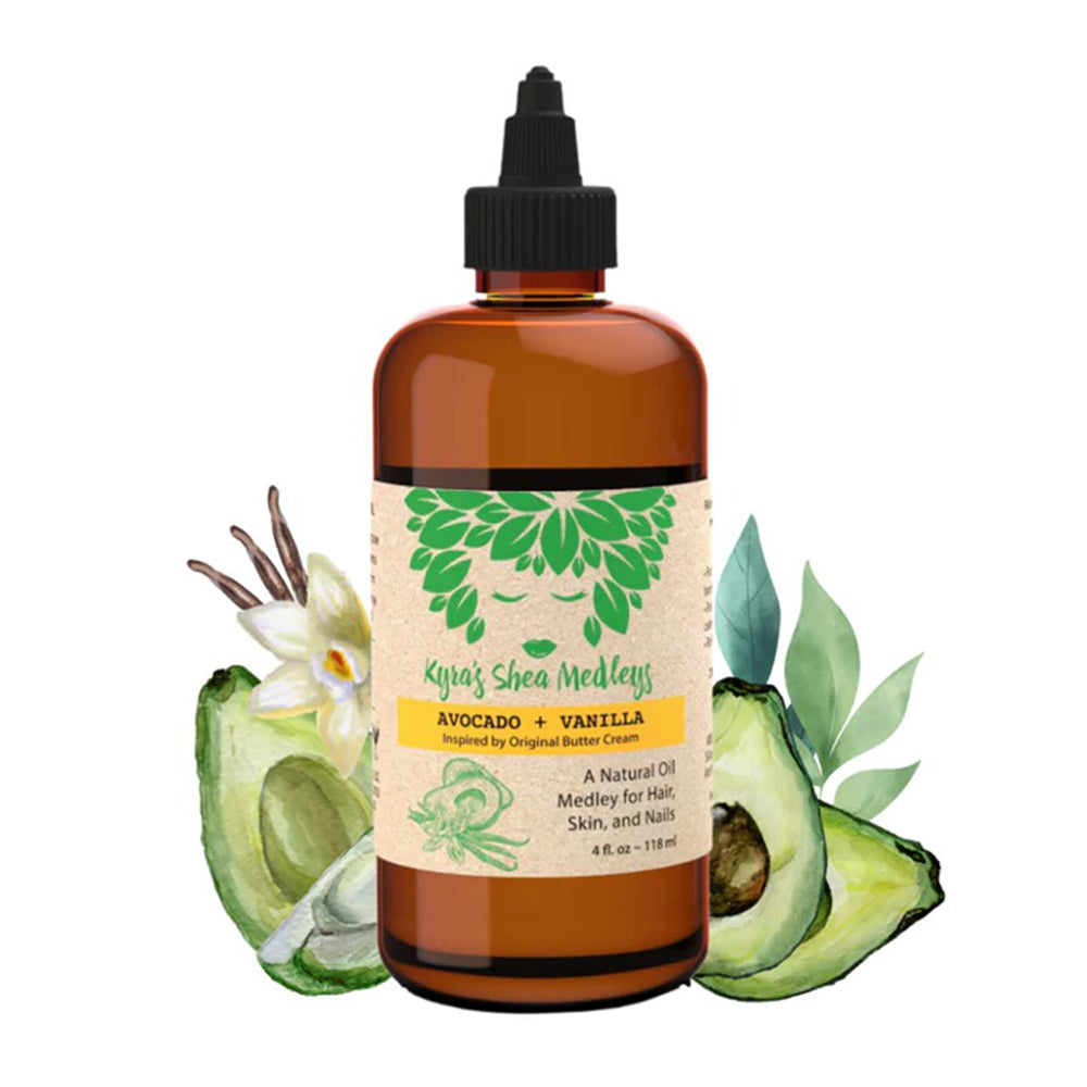 Kyras Shea Medleys Natural Oil for Hair, Skin and Nails, Avocado and Vanilla, 4 Oz