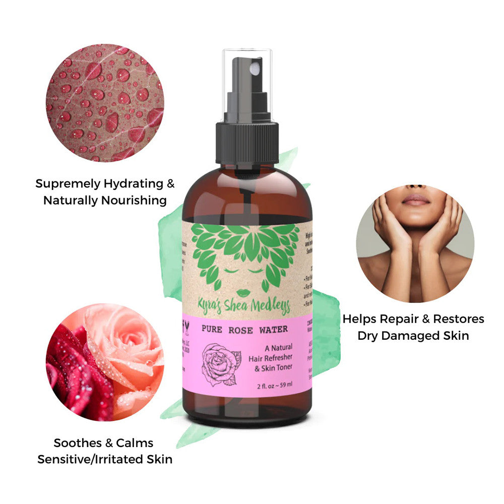 Kyras Shea Medleys Pure Rose Water for Skin and Hair, 2 Oz
