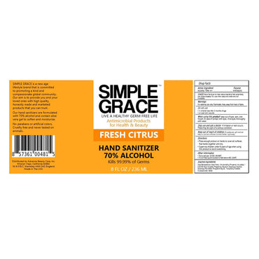 Simple Grace Fresh Citrus Hand Sanitizer, 8 Oz
