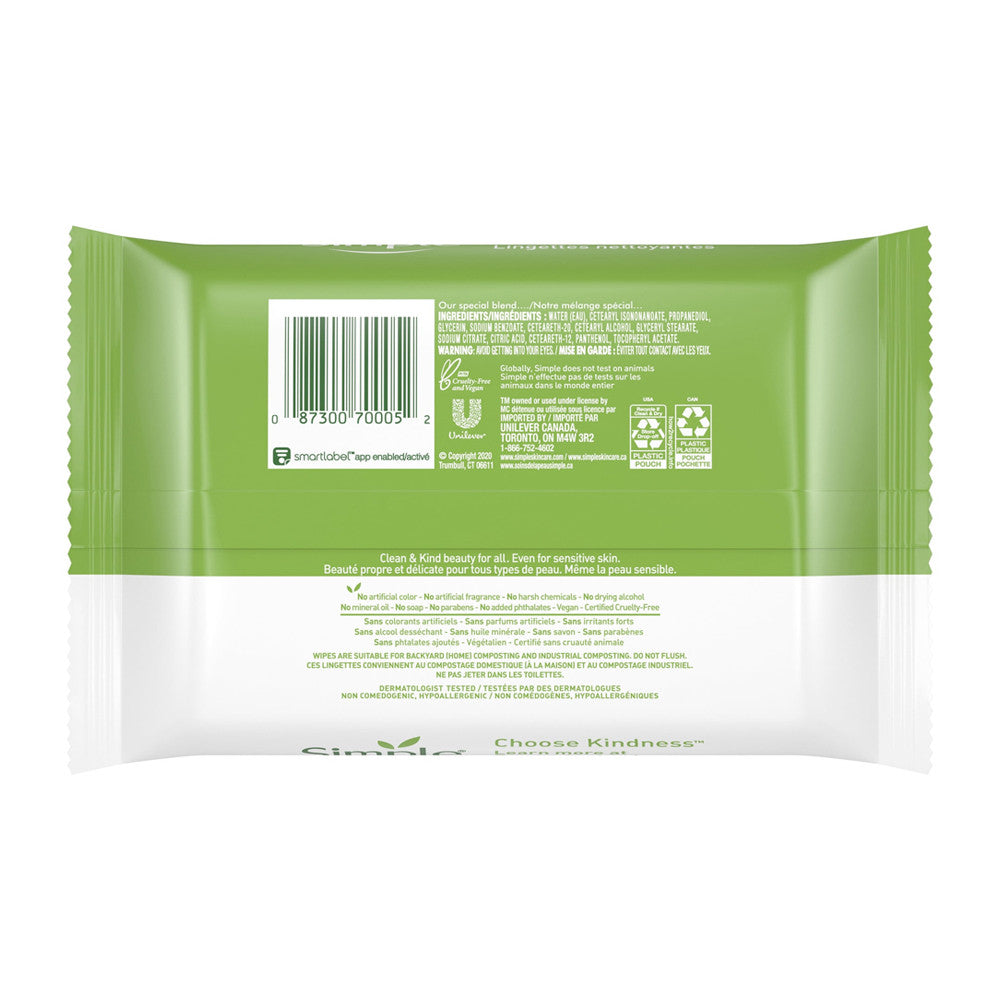 Simple Sensitive Skin Experts Cleansing Facial Wipes, Kind To Skin - 25 Ea