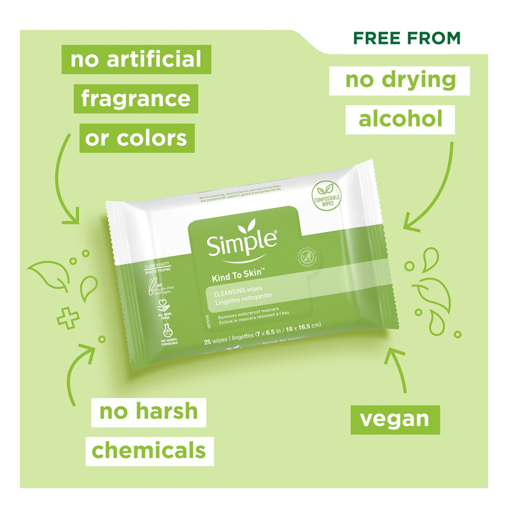 Simple Sensitive Skin Experts Cleansing Facial Wipes, Kind To Skin - 25 Ea