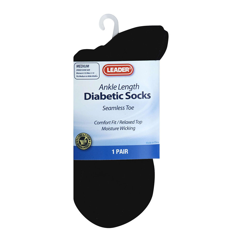 Leader Diabetic Socks Ankle Black Medium Hosiery Supports, 1 Pr