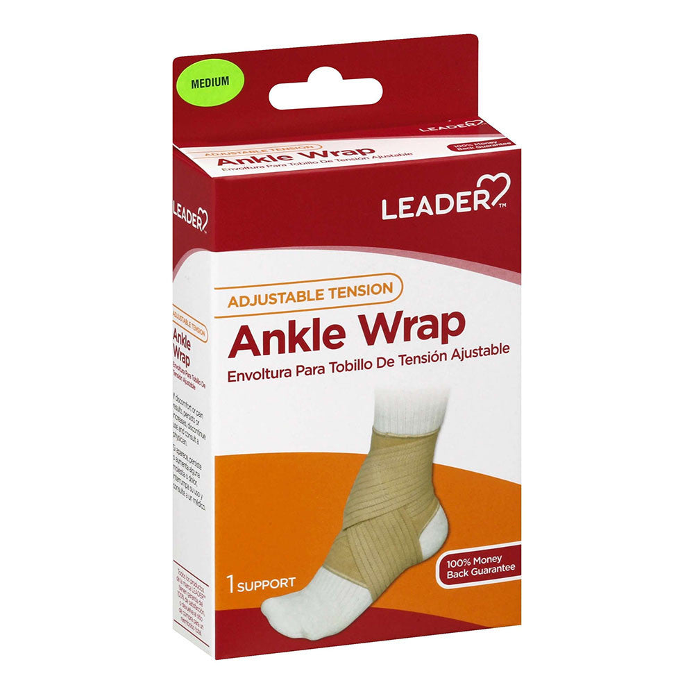 Leader Ankle Wrap Adjustable Tension, Medium, Supports Braces, 1 Ea