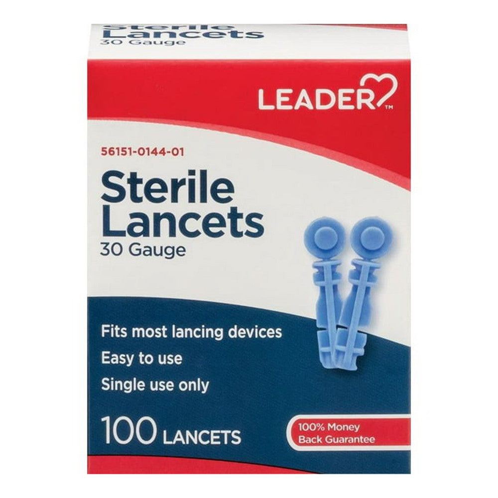Leader Sterile Lancets 30 Gauge, 100 Ea