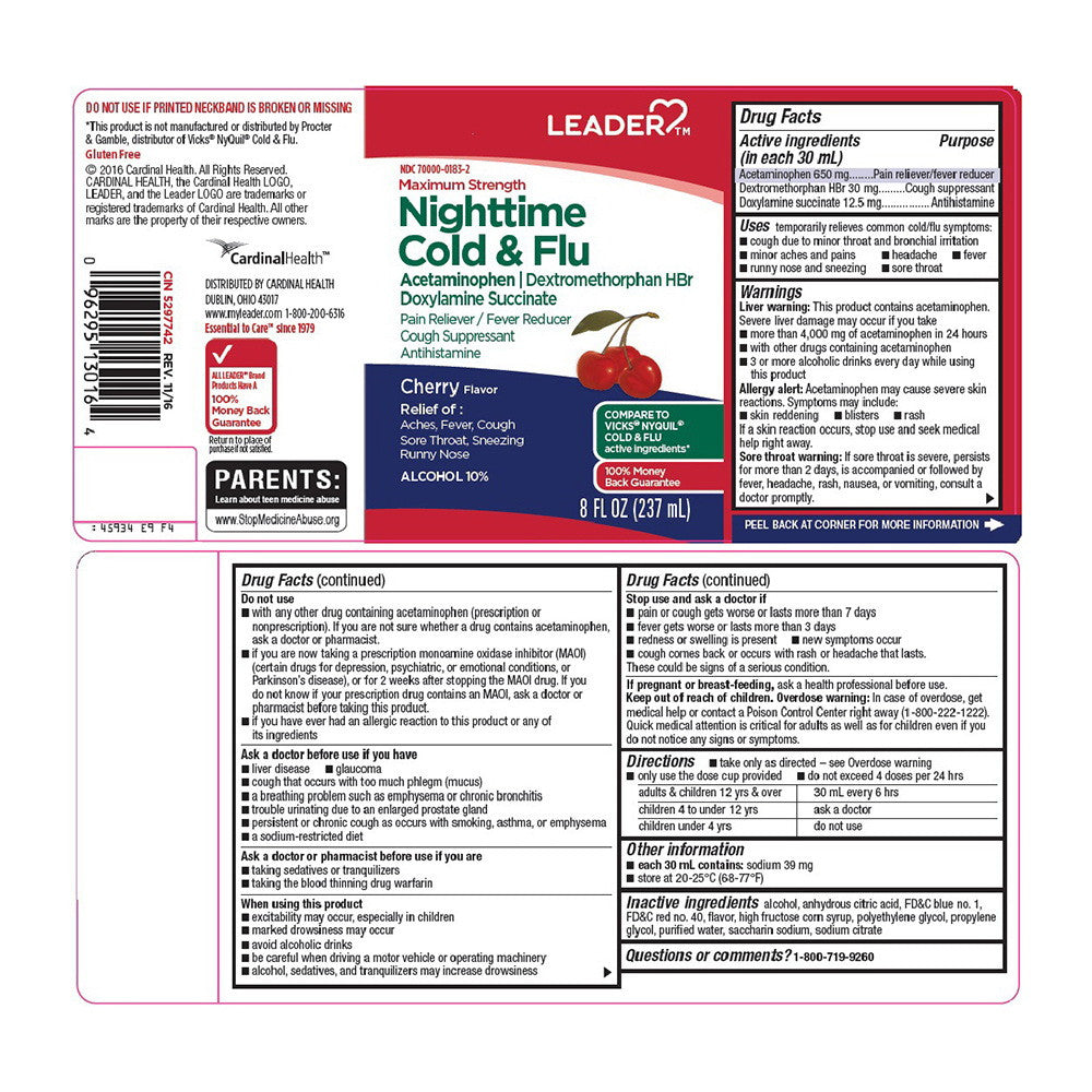 Perrigo Nighttime Cold and Flu Acetaminophen Liquid, Cherry Flavor, 8 Oz