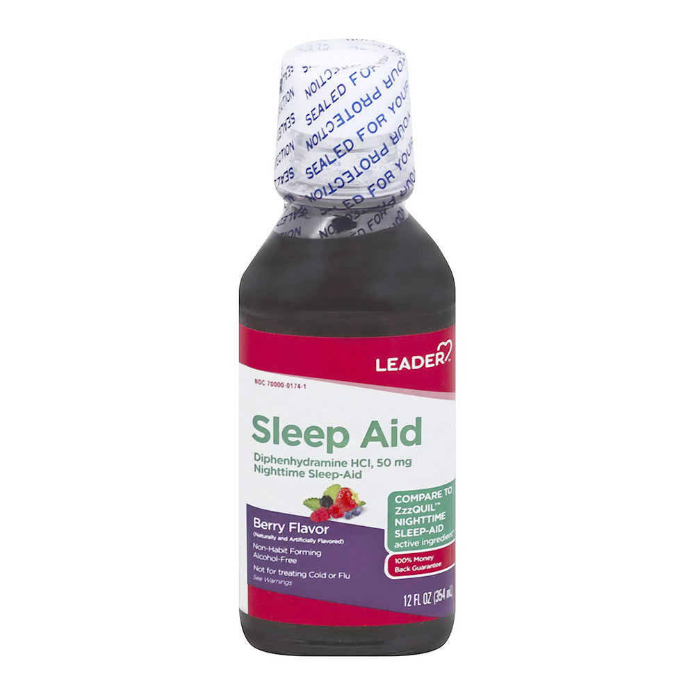 Leader Nighttime Sleep Aid 50Mg Liquid Berry Flavor, 12 Oz