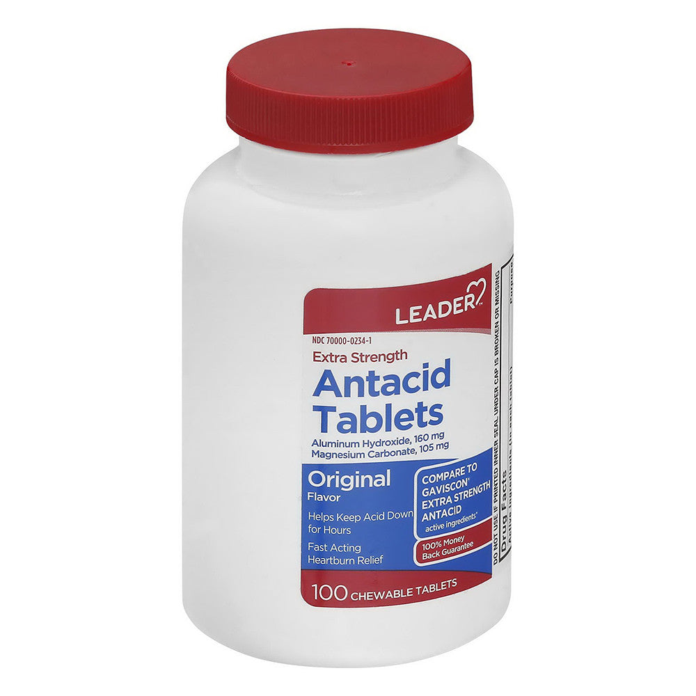 Leader Antacid Extra Strength Original Chewable Tablets, 100 Ea