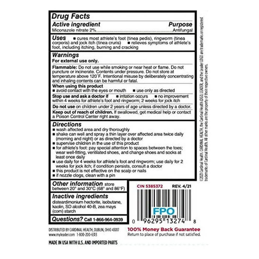 Leader Antifungal Athletes Foot Powder Spray, 4.6 Oz