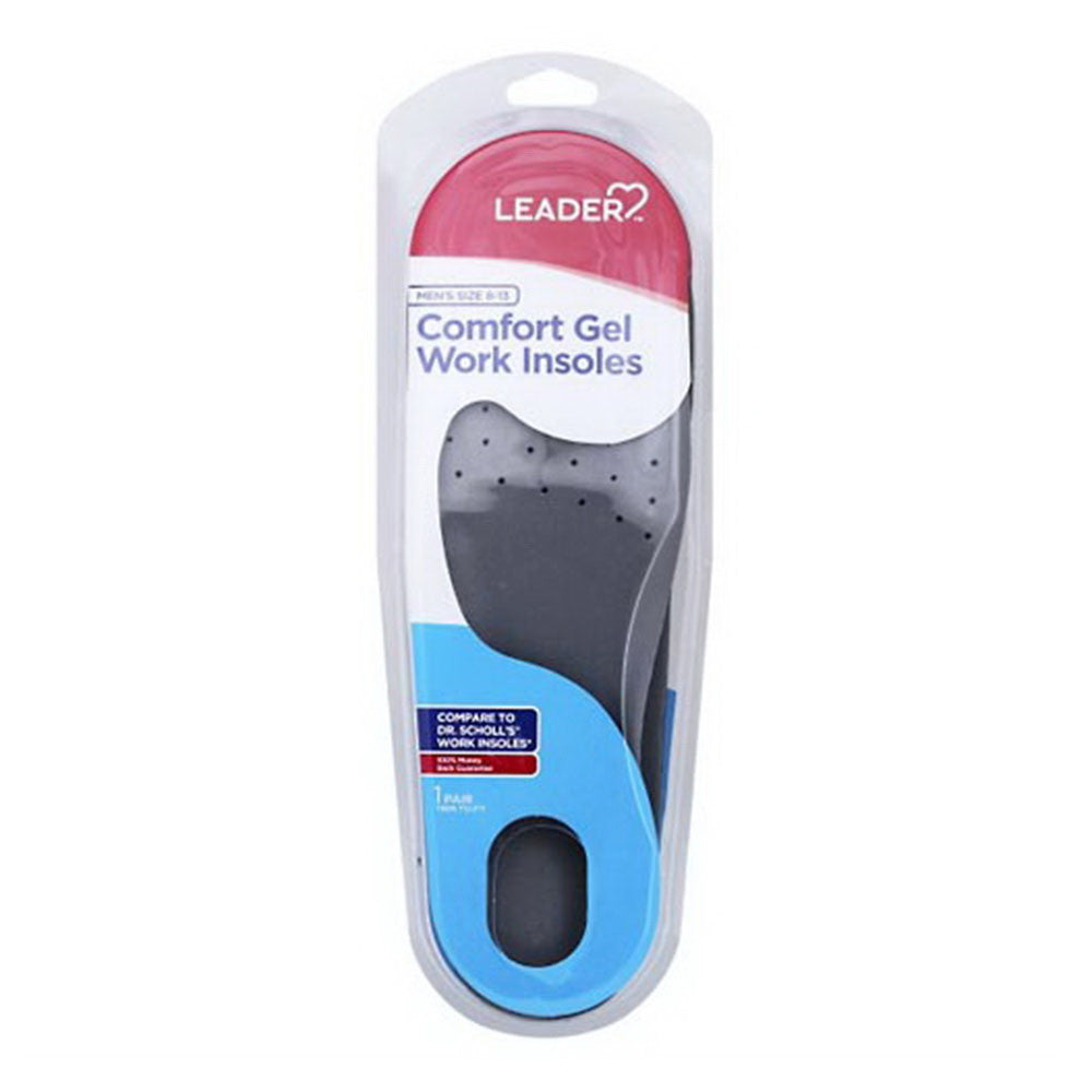 Leader Comfort Gel Work Insoles, Mens Size 8 To 13,1 Pair