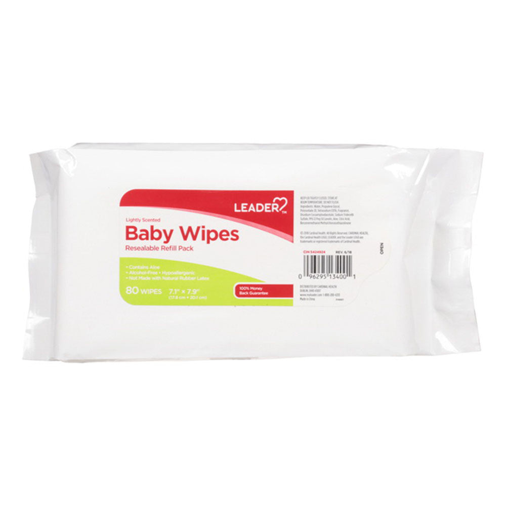 Leader Baby Wipes, Lightly Scented, Resealable, Refill Pack, 80 Ea