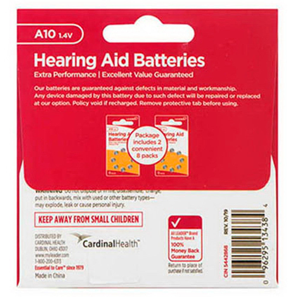 Leader Hearing Aid Batteries A10, 1.4 Volts, 16 Ea