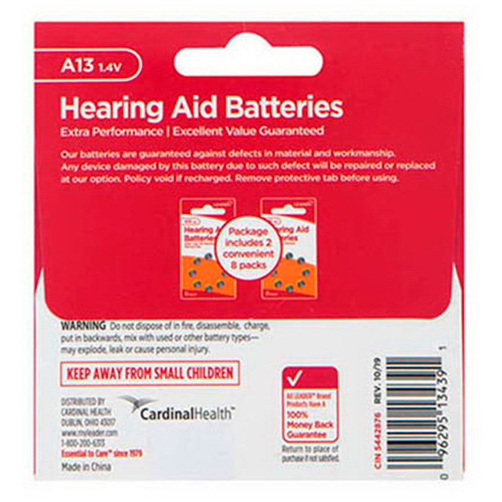 Leader Hearing Aid Batteries A13, 1.4 Volts, 16 Ea