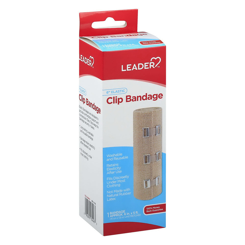 Leader 6 In Elastic Clip Bandage, 6-5 In, 1 Ea