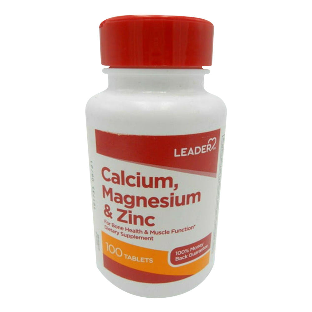 Leader Calcium, Magnesium And Zinc Dietary Supplement Tablets, 100 Ea