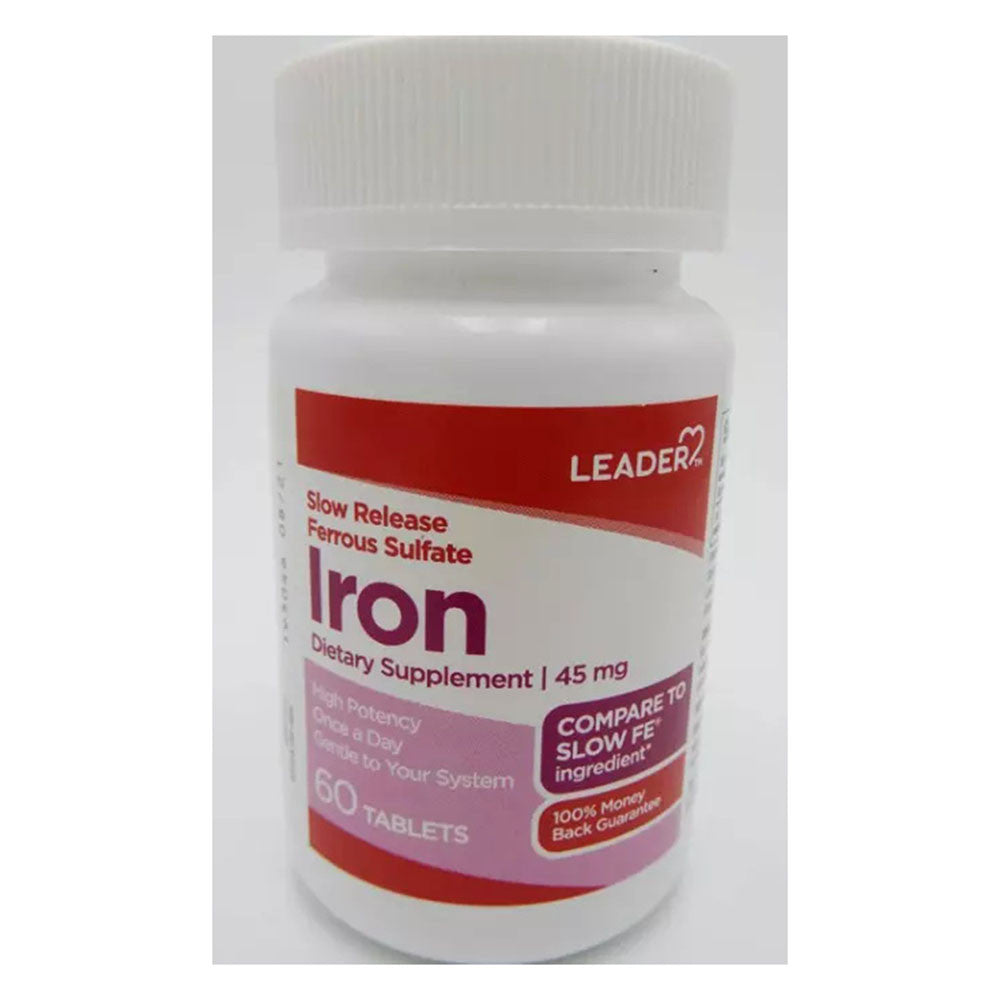 Leader Slow Release Ferrous Sulfate Iron 45 Mg Tablets, 60 Ea