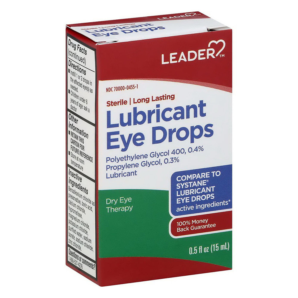 Leader Eye Drops Long Lasting Lubricant Dry Eye Therapy Solution, Drops, 0.5 Oz