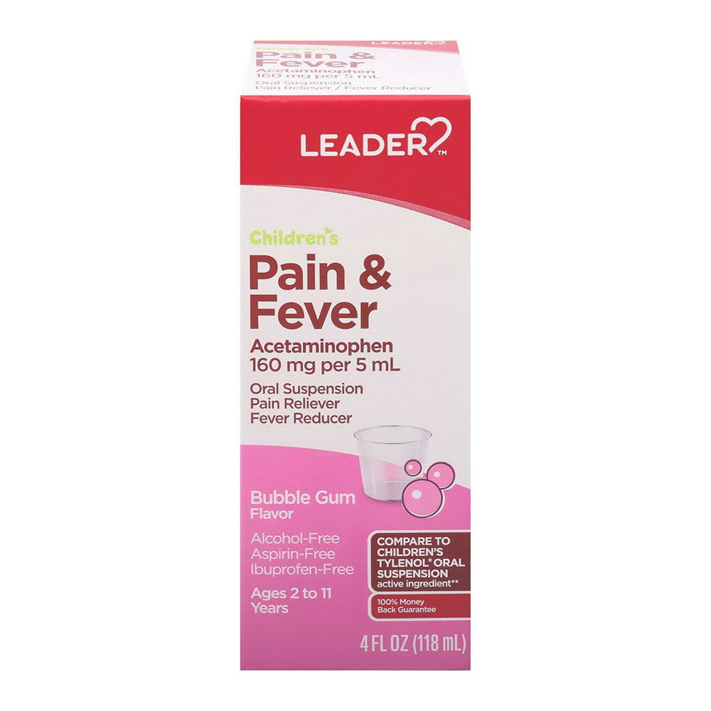 Leader Acetaminophen Pain And Fever Childrens Oral Suspension Bubblegum, 4 Oz