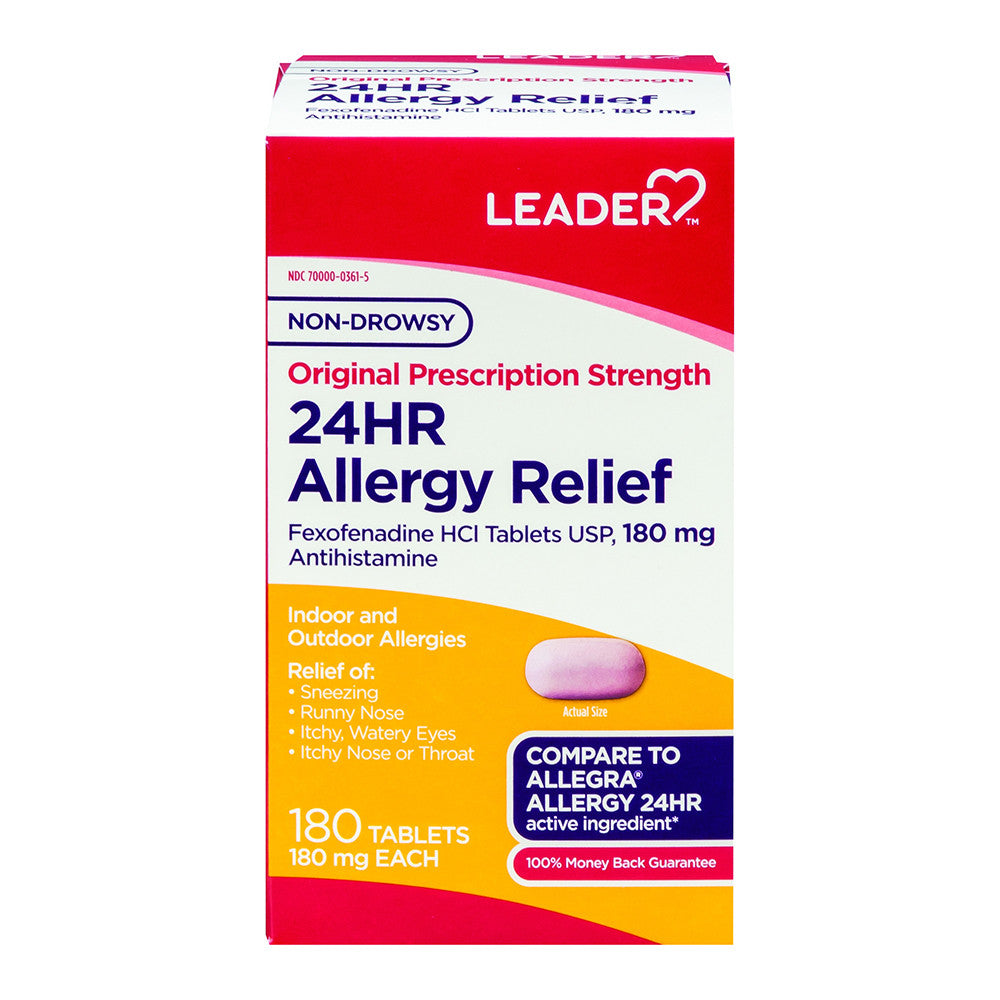 Leader Allergy Relief 24 Hr 180 Mg Original Prescription Strength Tablets, 180 Ea