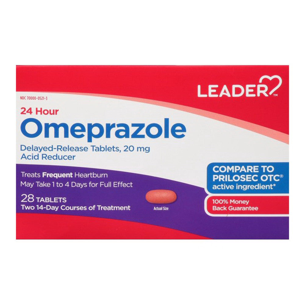Leader 24 Hour Omeprazole, Delayed Release 20 Mg Tablets, 28 Ea