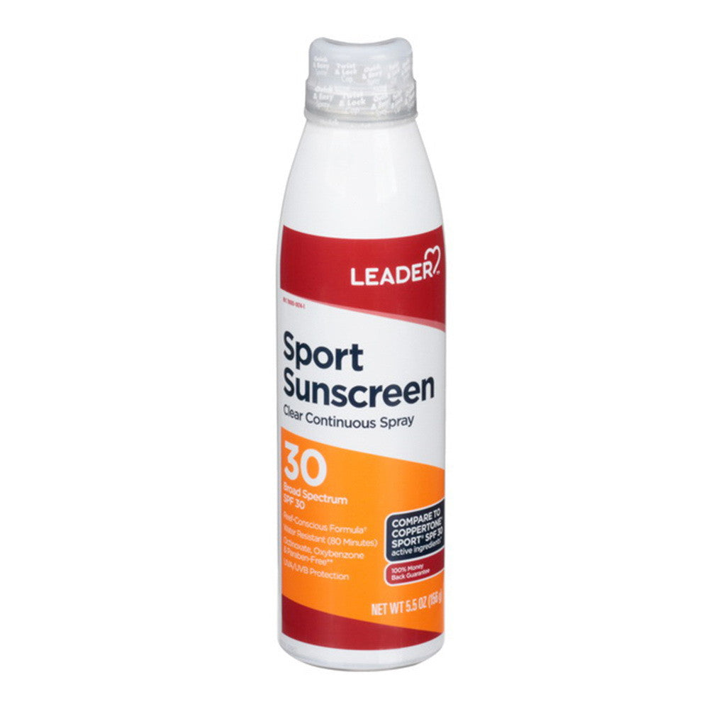 Leader Sport Sunscreen, Clear Continuous Spray, Broad Spectrum Spf 30, 5.5 Oz