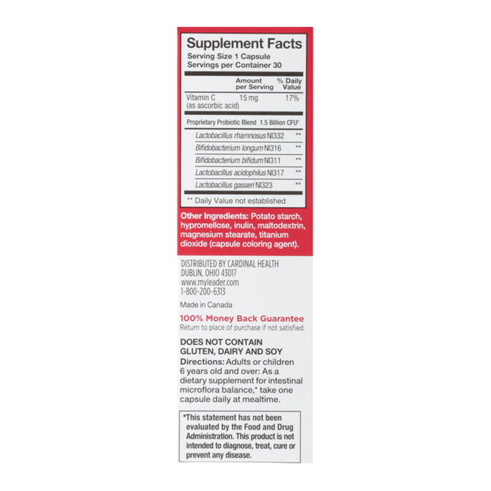 Leader Probiotic, Digestive Support, Vegetable Capsules, 30 Ea