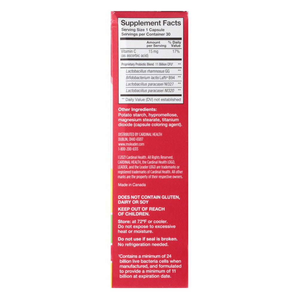 Leader Probiotic Digestive Support, Vegetable Capsules, 30 Ea