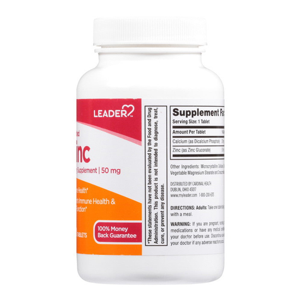 Leader Chelated Zinc, Dietary Supplement, 50 Mg Tablets, 250 Ea